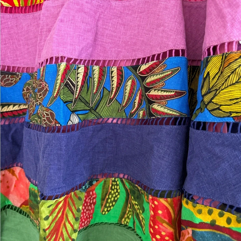FARM Rio Rainbow Mixed Prints Tiered Midi Skirt Gypsy Bohemian - Picture 7 of 15